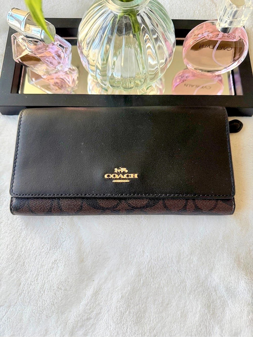 Coach Slim Envelope Wallet in Signature Canvas Black & Brown